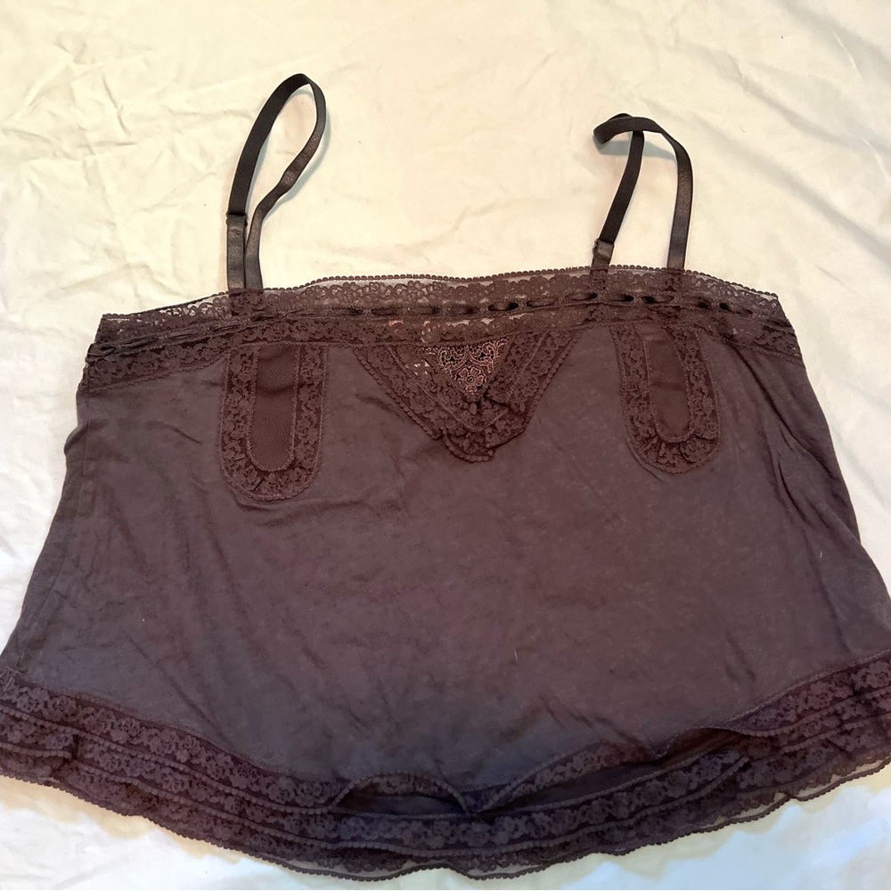 Sparkle & Fade Gray Camisole with Lace Trim and Spaghetti Straps